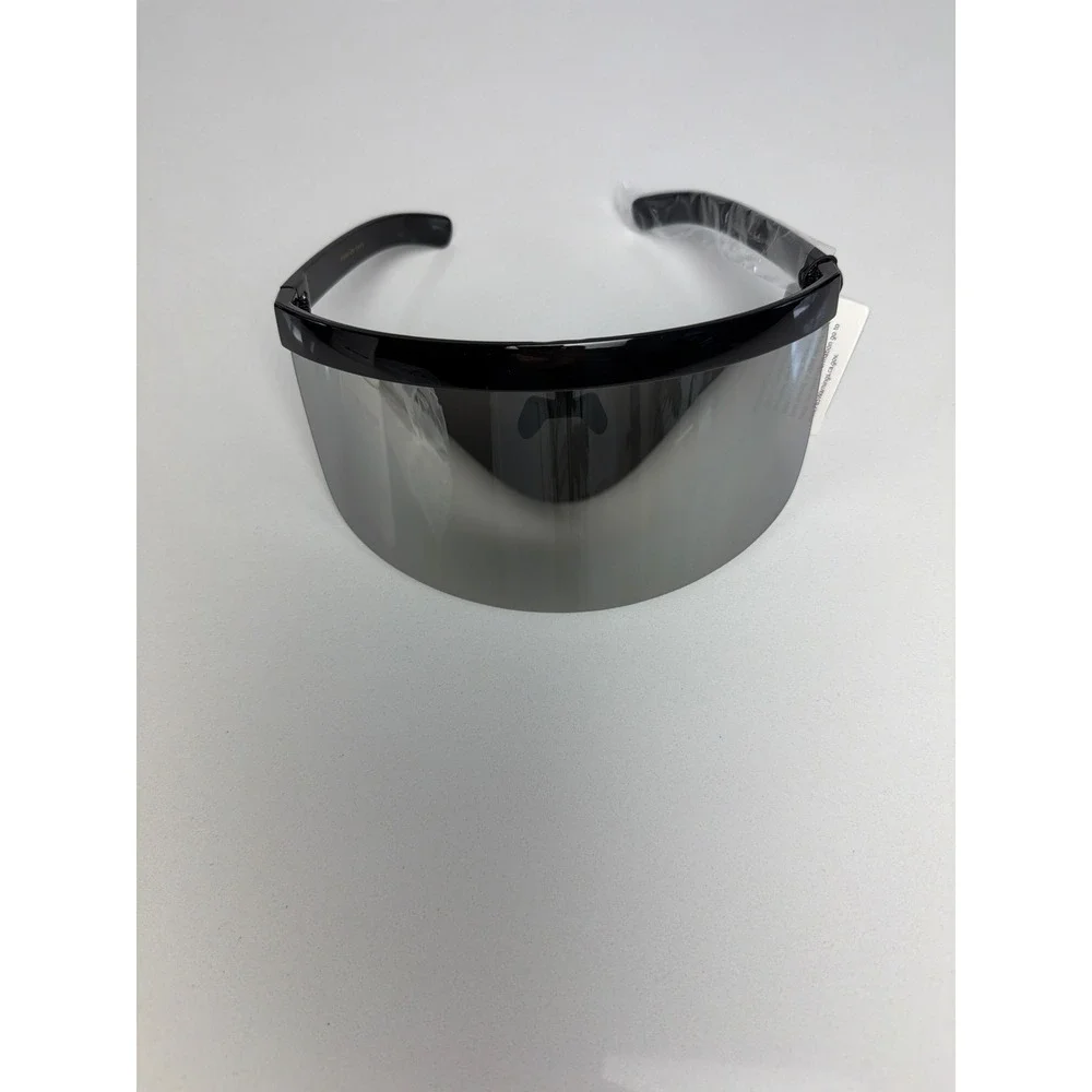 Luxe P30353-CM Shield Sunglasses Black Silver Mirror Oversized Visor Shades